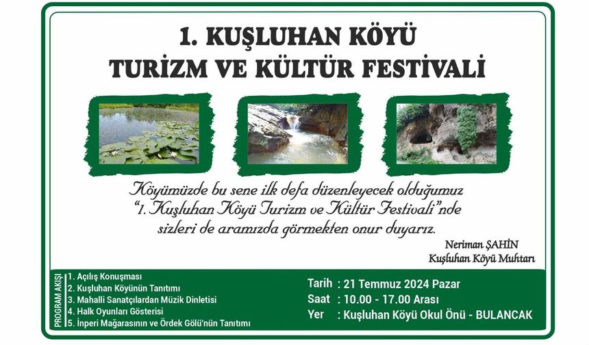 Kuşluhan Köyü Kültür ve Turizm Festivali Yapılacak