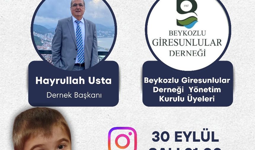 Beykozlu Giresunlular Derneği’nden Emre Tuna İçin Canlı Yayın Destek Çağrısı...