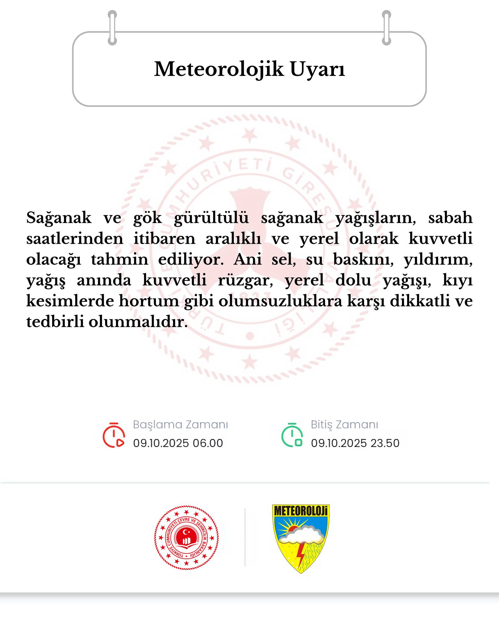 Valilik Meterolojim Uyarı